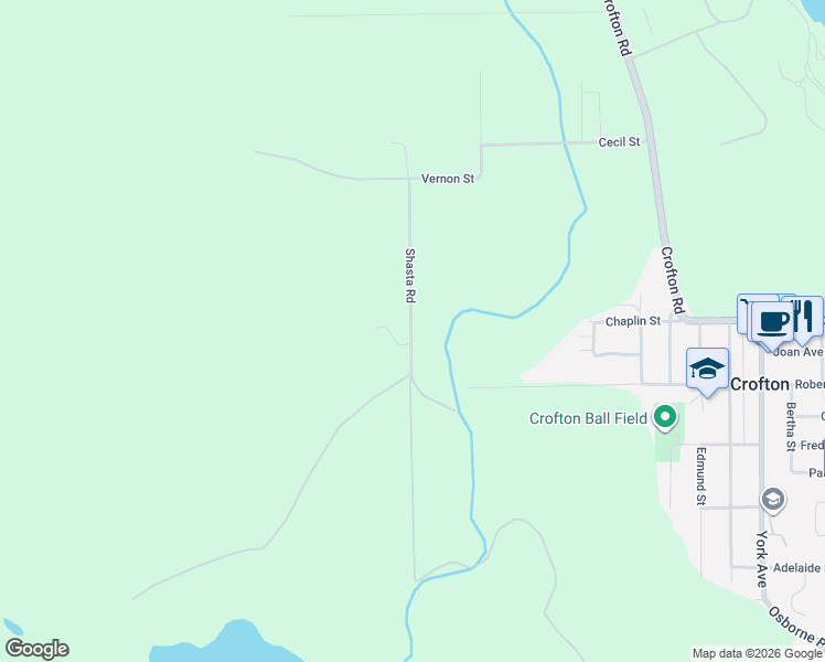 map of restaurants, bars, coffee shops, grocery stores, and more near 8147 Shasta Road in Crofton