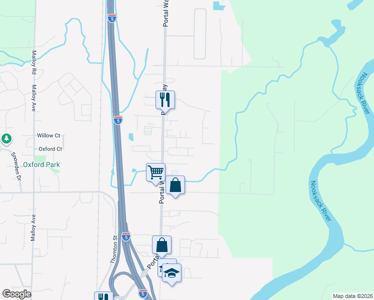 map of restaurants, bars, coffee shops, grocery stores, and more near 1821 Eastgate Loop in Ferndale