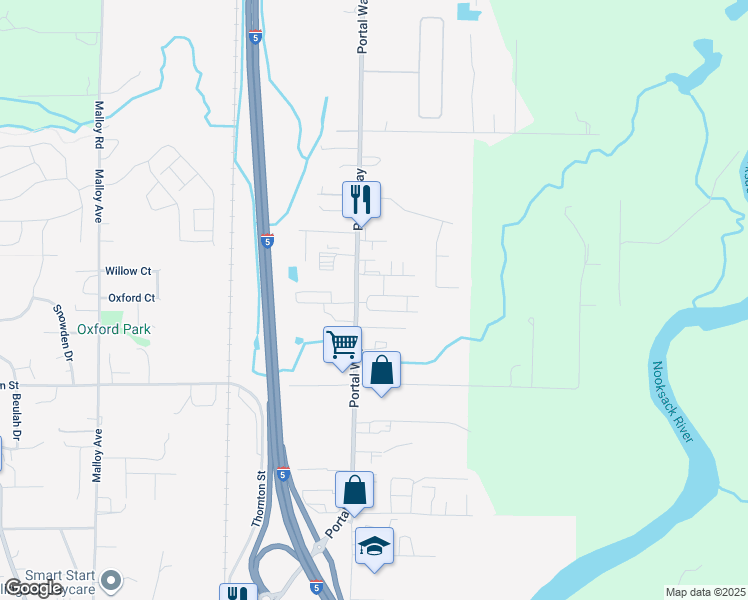 map of restaurants, bars, coffee shops, grocery stores, and more near 6166 Portal Way in Ferndale
