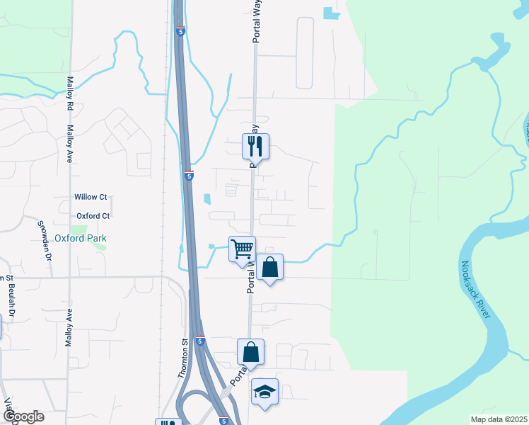 map of restaurants, bars, coffee shops, grocery stores, and more near 6166 Portal Way in Ferndale