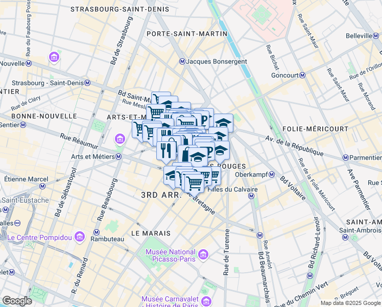 map of restaurants, bars, coffee shops, grocery stores, and more near 16 Rue Dupetit-Thouars in Paris