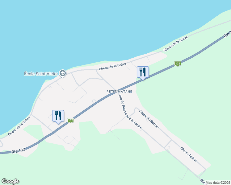 map of restaurants, bars, coffee shops, grocery stores, and more near 719 Québec 132 in Matane