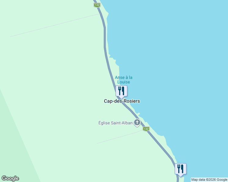 map of restaurants, bars, coffee shops, grocery stores, and more near 1230 Boulevard de Cap des Rosiers in Gaspé