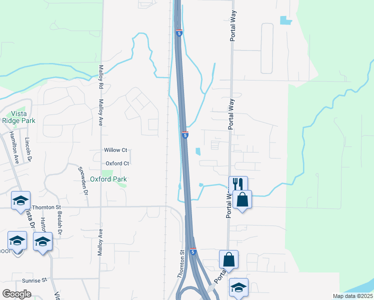 map of restaurants, bars, coffee shops, grocery stores, and more near Interstate 5 in Ferndale