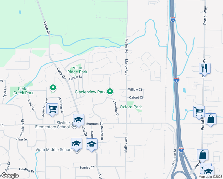 map of restaurants, bars, coffee shops, grocery stores, and more near 6184 North Beulah Avenue in Ferndale