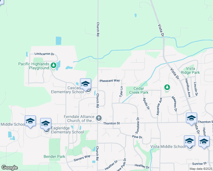 map of restaurants, bars, coffee shops, grocery stores, and more near 2496 Pheasant Way in Ferndale