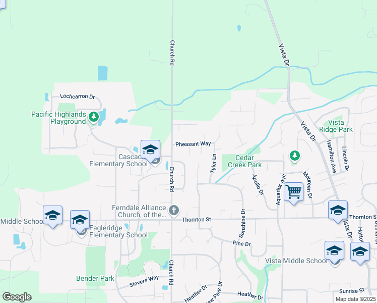 map of restaurants, bars, coffee shops, grocery stores, and more near 2461 Pheasant Way in Ferndale