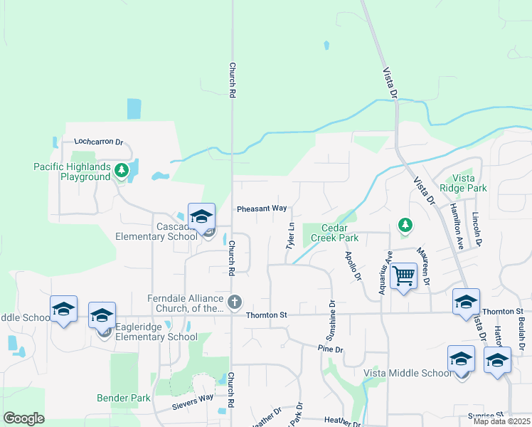 map of restaurants, bars, coffee shops, grocery stores, and more near 2461 Pheasant Way in Ferndale