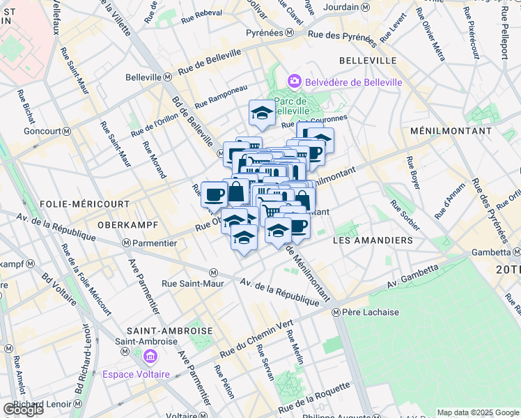 map of restaurants, bars, coffee shops, grocery stores, and more near 57 Boulevard Saint-Germain in Paris