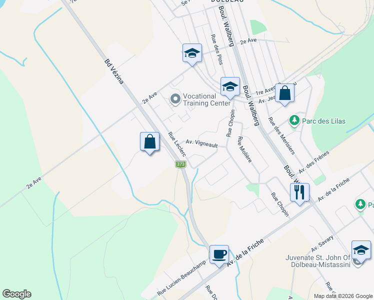 map of restaurants, bars, coffee shops, grocery stores, and more near 670 Rue Leclerc in Dolbeau-Mistassini
