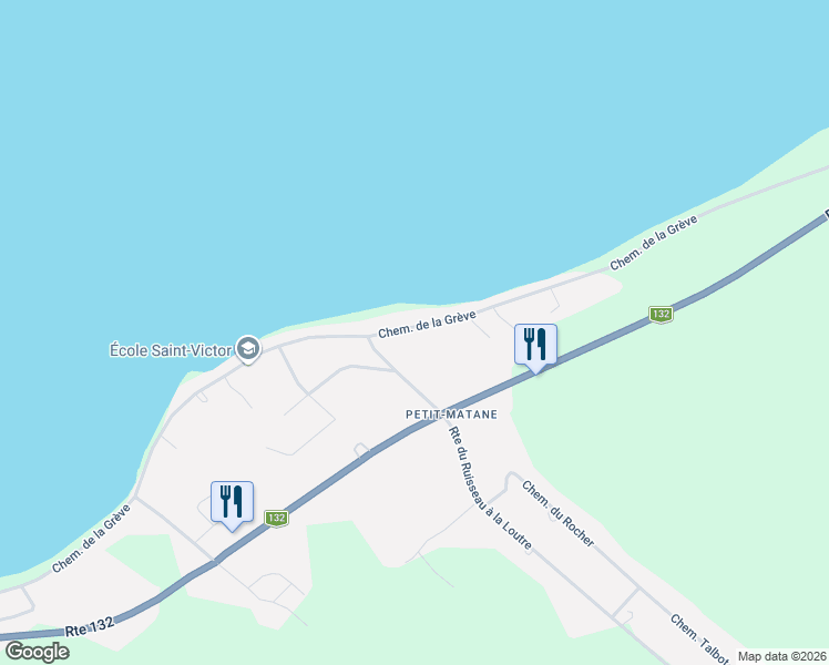 map of restaurants, bars, coffee shops, grocery stores, and more near 768 Chemin de la Grève in Matane