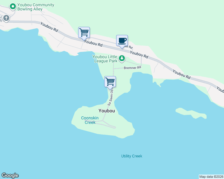 map of restaurants, bars, coffee shops, grocery stores, and more near Sa Seen Os Road in Youbou