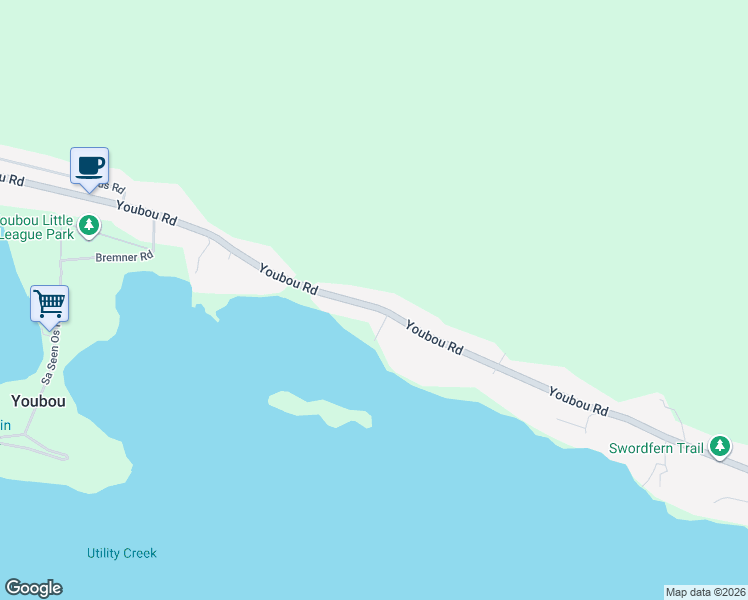 map of restaurants, bars, coffee shops, grocery stores, and more near 10221 Youbou Road in Youbou