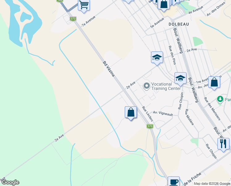 map of restaurants, bars, coffee shops, grocery stores, and more near 501 Avenue 2e in Dolbeau-Mistassini