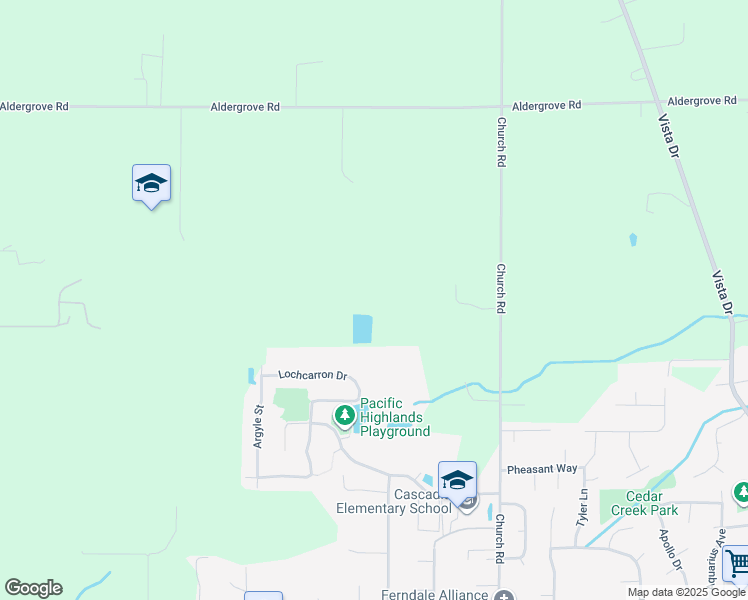 map of restaurants, bars, coffee shops, grocery stores, and more near 6343 Church Road in Ferndale