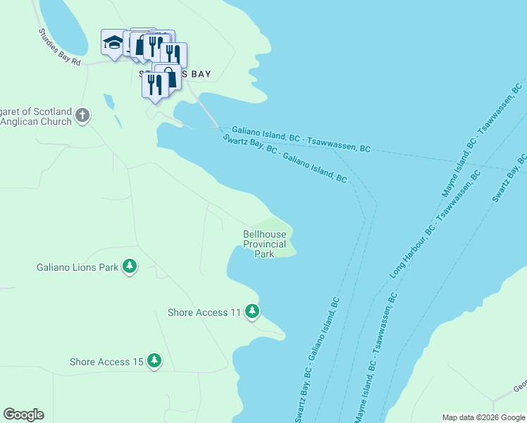 map of restaurants, bars, coffee shops, grocery stores, and more near 281 Bellhouse Road in Galiano Island