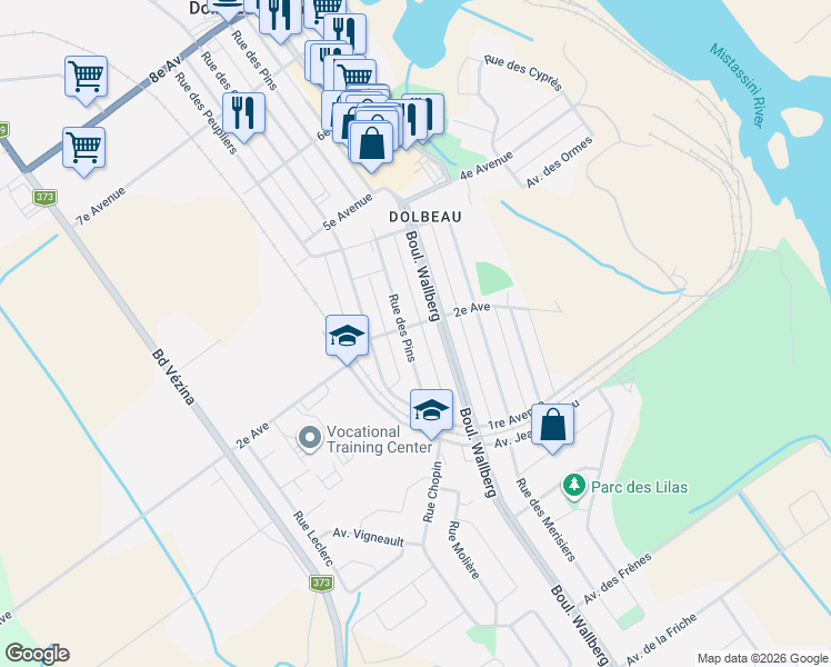 map of restaurants, bars, coffee shops, grocery stores, and more near 218 Avenue 2e in Dolbeau-Mistassini