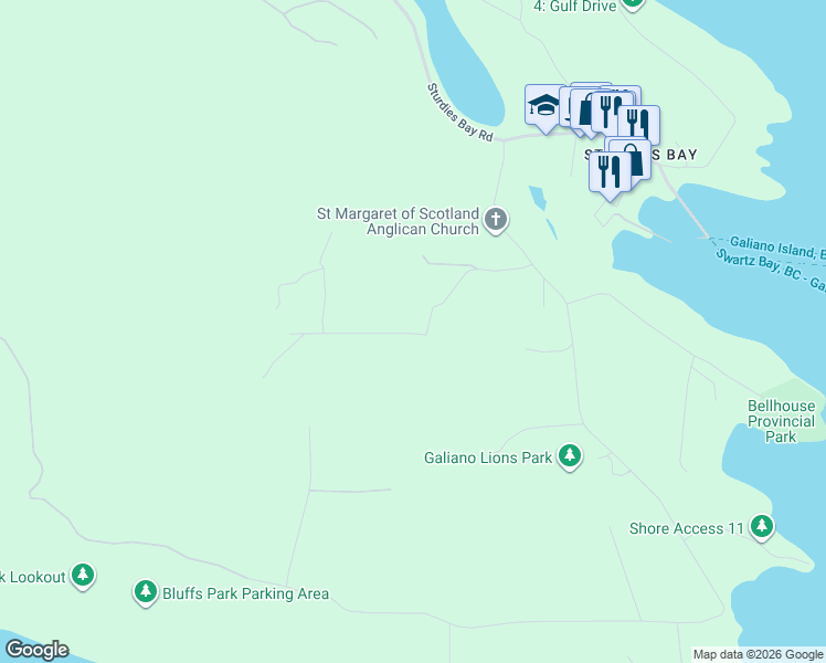 map of restaurants, bars, coffee shops, grocery stores, and more near 30 Winstanley Road in Mayne Island