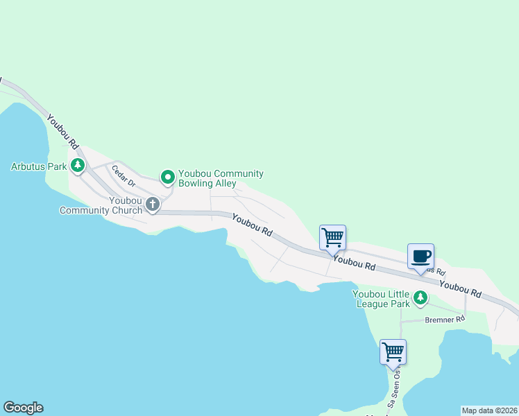 map of restaurants, bars, coffee shops, grocery stores, and more near Lupine Lane in Youbou