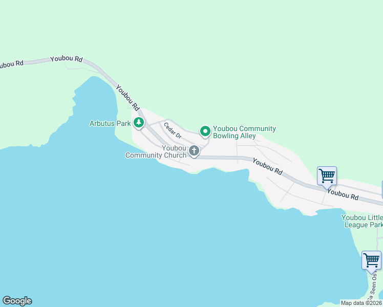 map of restaurants, bars, coffee shops, grocery stores, and more near 10660 Cedar Drive in Youbou