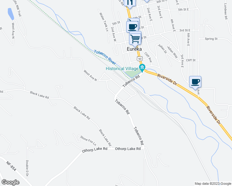 map of restaurants, bars, coffee shops, grocery stores, and more near 15 Tobacco Road in Eureka
