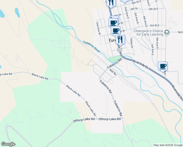 map of restaurants, bars, coffee shops, grocery stores, and more near N Pinkham Ave in Rexford