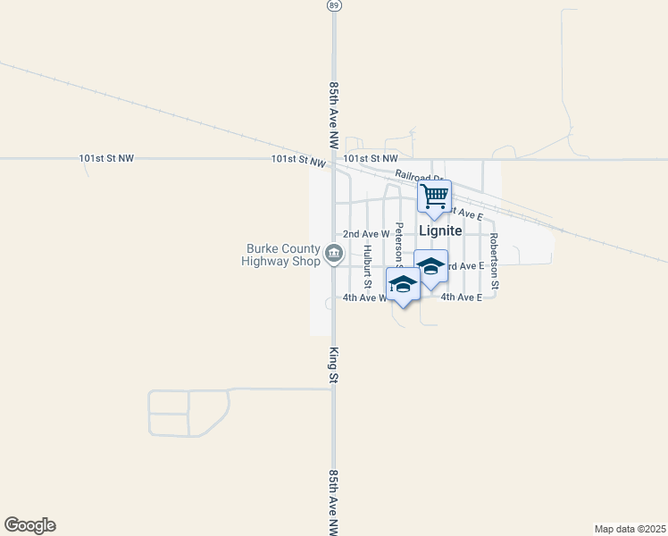 map of restaurants, bars, coffee shops, grocery stores, and more near 301 85th Avenue Northwest in Lignite