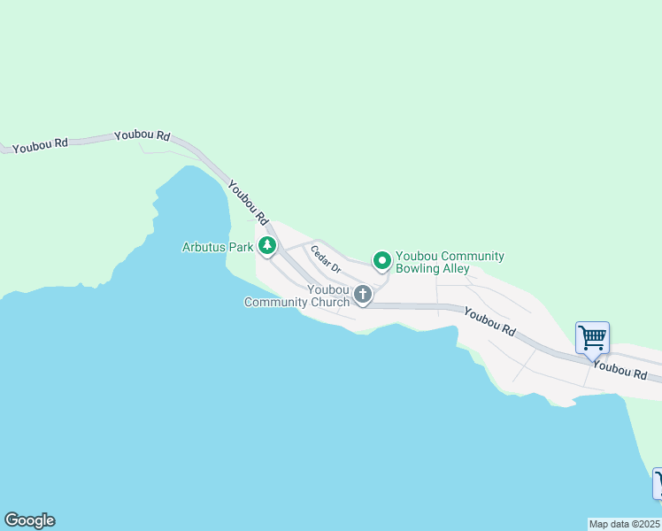 map of restaurants, bars, coffee shops, grocery stores, and more near Cedar Drive in Youbou