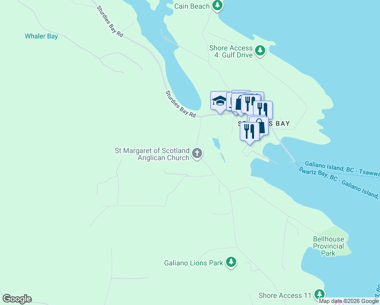 map of restaurants, bars, coffee shops, grocery stores, and more near 193 Burrill Road in Mayne Island