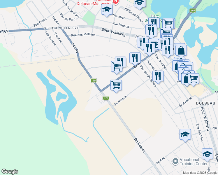 map of restaurants, bars, coffee shops, grocery stores, and more near 380 8e Av in Dolbeau-Mistassini