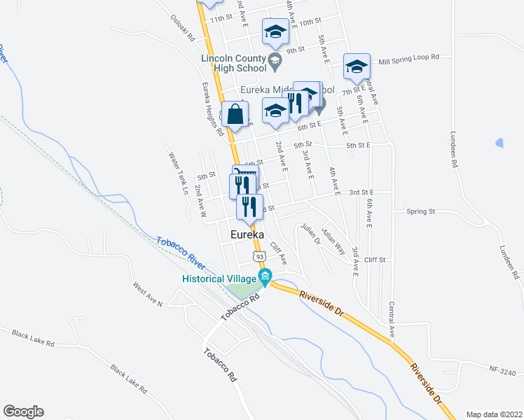 map of restaurants, bars, coffee shops, grocery stores, and more near 3rd Street in Eureka