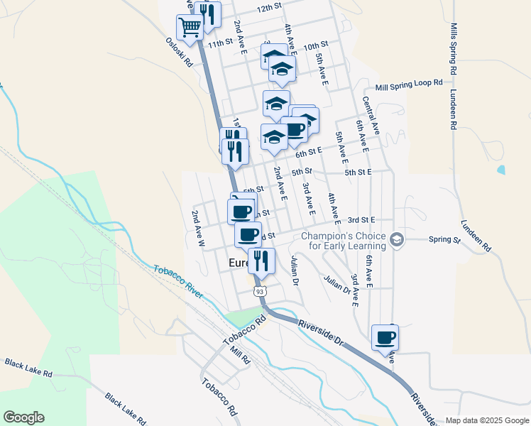 map of restaurants, bars, coffee shops, grocery stores, and more near 311 4th St in Eureka