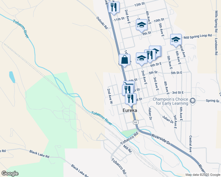 map of restaurants, bars, coffee shops, grocery stores, and more near 110 5th Street in Eureka