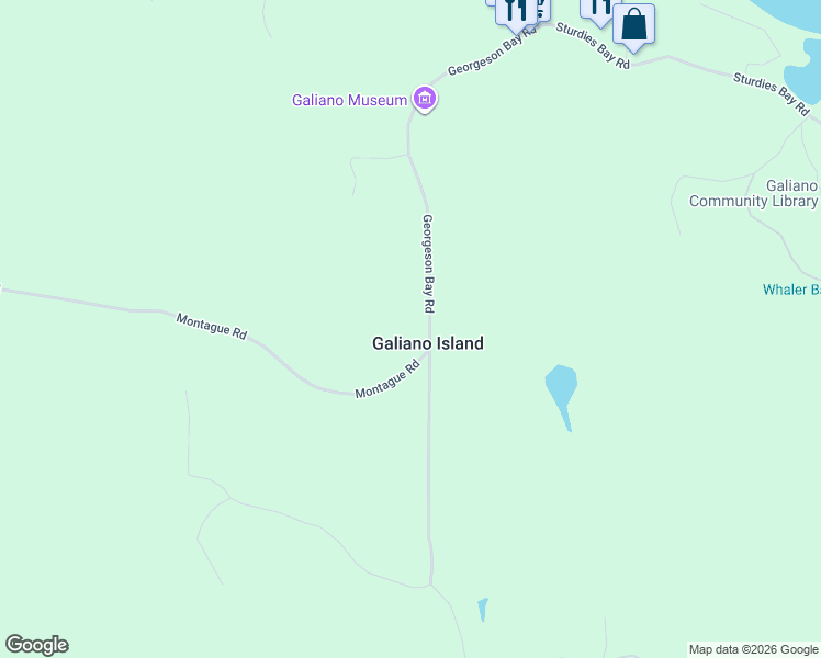 map of restaurants, bars, coffee shops, grocery stores, and more near 1086 Georgeson Bay Road in Galiano Island