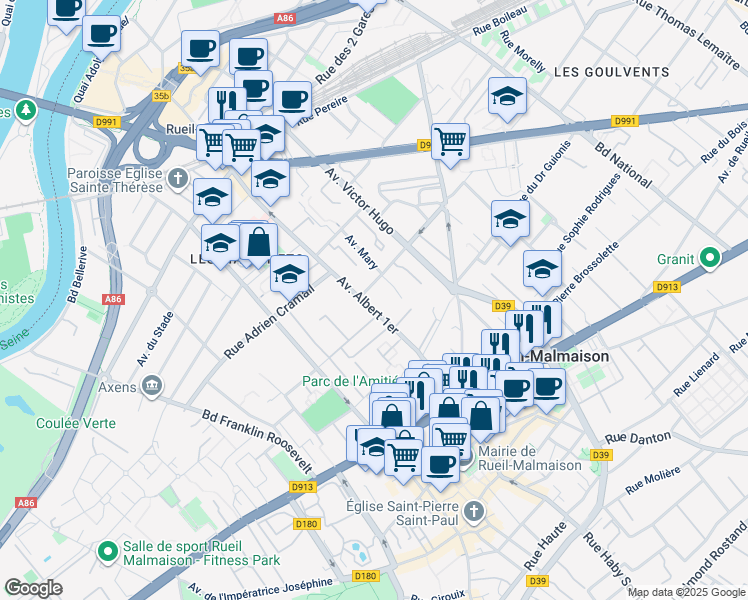 map of restaurants, bars, coffee shops, grocery stores, and more near in Rueil-Malmaison