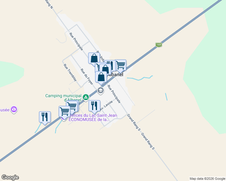 map of restaurants, bars, coffee shops, grocery stores, and more near 151 Rue Principale in Albanel