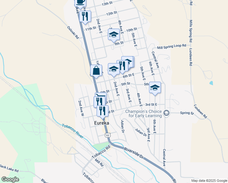 map of restaurants, bars, coffee shops, grocery stores, and more near 110 5th Street in Eureka