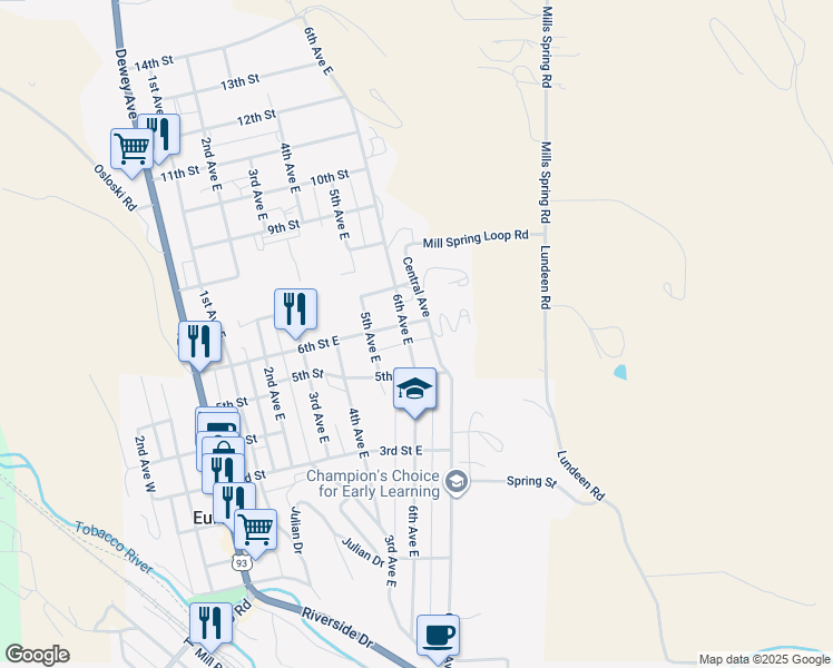 map of restaurants, bars, coffee shops, grocery stores, and more near 482-594 Central Avenue in Eureka