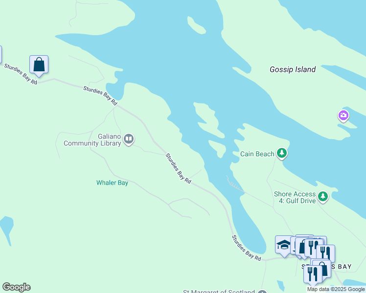 map of restaurants, bars, coffee shops, grocery stores, and more near 1361 Sturdies Bay Road in Galiano Island
