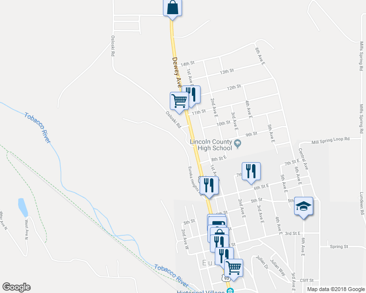 map of restaurants, bars, coffee shops, grocery stores, and more near Eureka Heights Road in Eureka