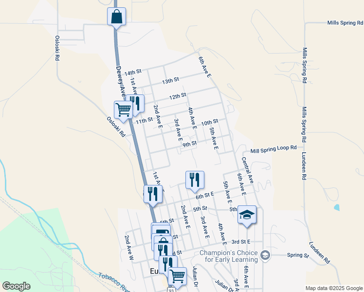 map of restaurants, bars, coffee shops, grocery stores, and more near 9th Street in Eureka