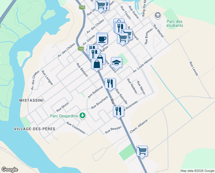 map of restaurants, bars, coffee shops, grocery stores, and more near 81 Rue de Quen in Dolbeau-Mistassini