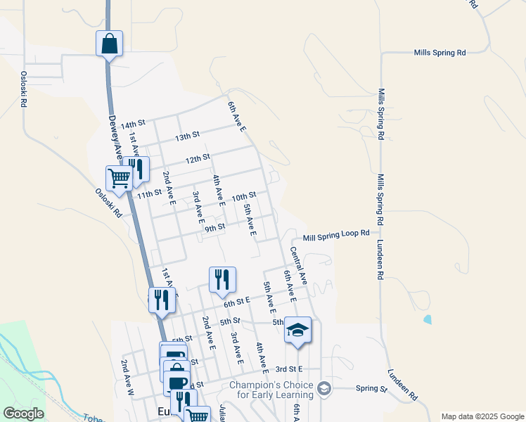 map of restaurants, bars, coffee shops, grocery stores, and more near 9th Street in Eureka