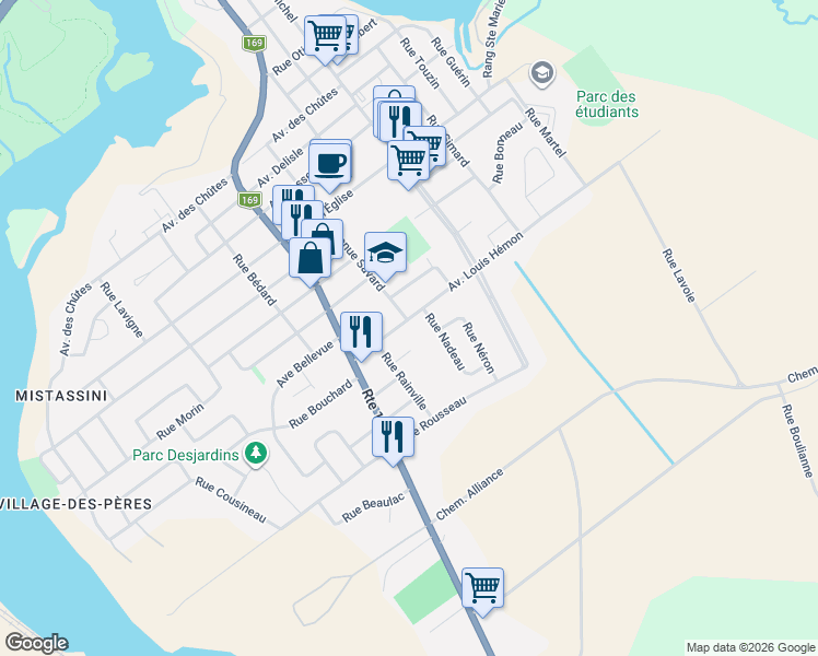 map of restaurants, bars, coffee shops, grocery stores, and more near 136 Avenue Louis Hémon in Dolbeau-Mistassini