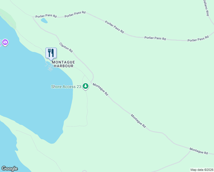 map of restaurants, bars, coffee shops, grocery stores, and more near 2806 Montague Road in Galiano Island