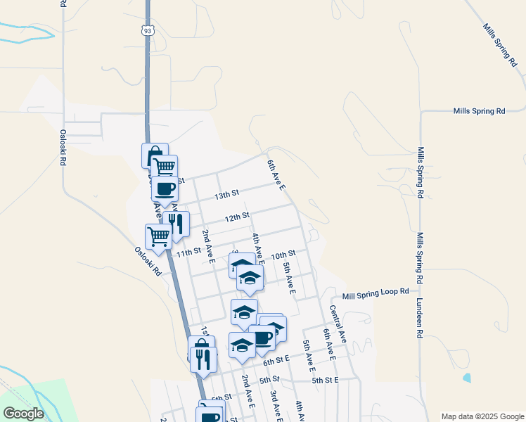 map of restaurants, bars, coffee shops, grocery stores, and more near 12th Street in Eureka