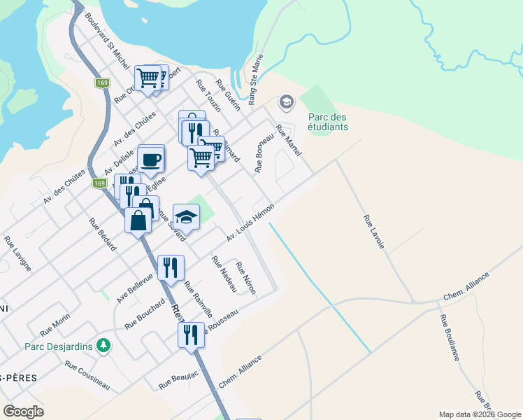 map of restaurants, bars, coffee shops, grocery stores, and more near 213 Avenue Louis Hémon in Dolbeau-Mistassini