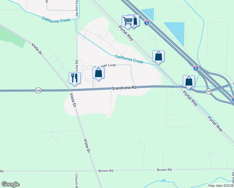 map of restaurants, bars, coffee shops, grocery stores, and more near 2411 Gillian Street in Ferndale