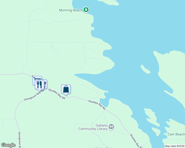 map of restaurants, bars, coffee shops, grocery stores, and more near Harris Road in Galiano Island