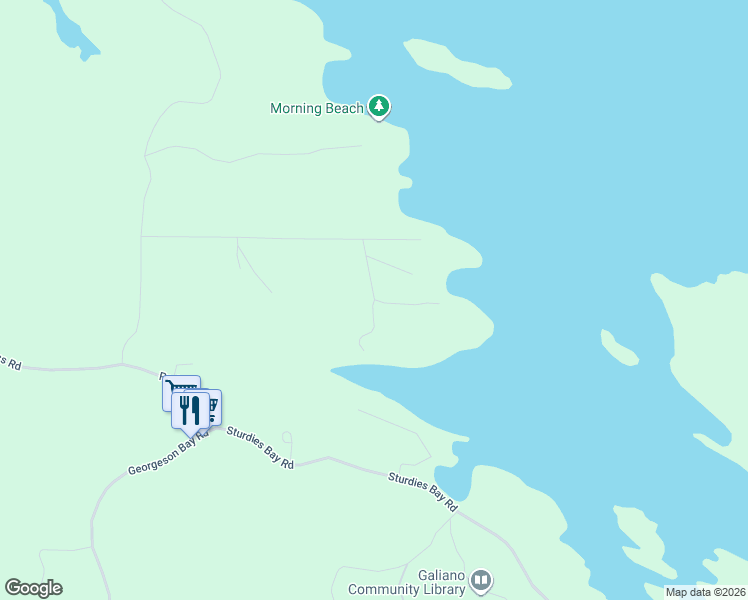 map of restaurants, bars, coffee shops, grocery stores, and more near Harris Road in Galiano Island